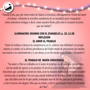 NOVENA A LA BEATA MARÍA CRESCENCIA OCTAVO DÍA  MIÉRCOLES 18 DE MAYO