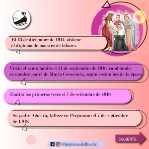 BREVE CRONOLOGÍA DE LA VIDA DE LA HERMANA MARÍA CRESCENCIA PÉREZ