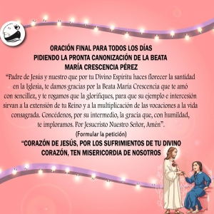 NOVENA A LA BEATA MARÍA CRESCENCIA NOVENO DÍA  JUEVES 19 DE MAYO