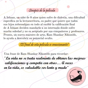 Película recomendada del mes de septiembre:  “Estrellas en la tierra”